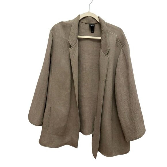 Eileen Fisher Open Front Textured Jacket Silk Blend Tan Sz 3X Womens Blazer - Picture 1 of 6